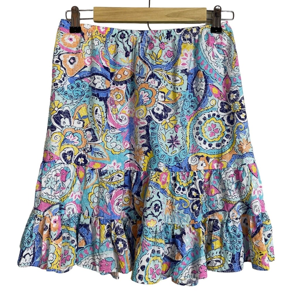 Escape Habitat Clothes Crinkle Skirt Size S Paisley Floral Tiered Coastal Resort